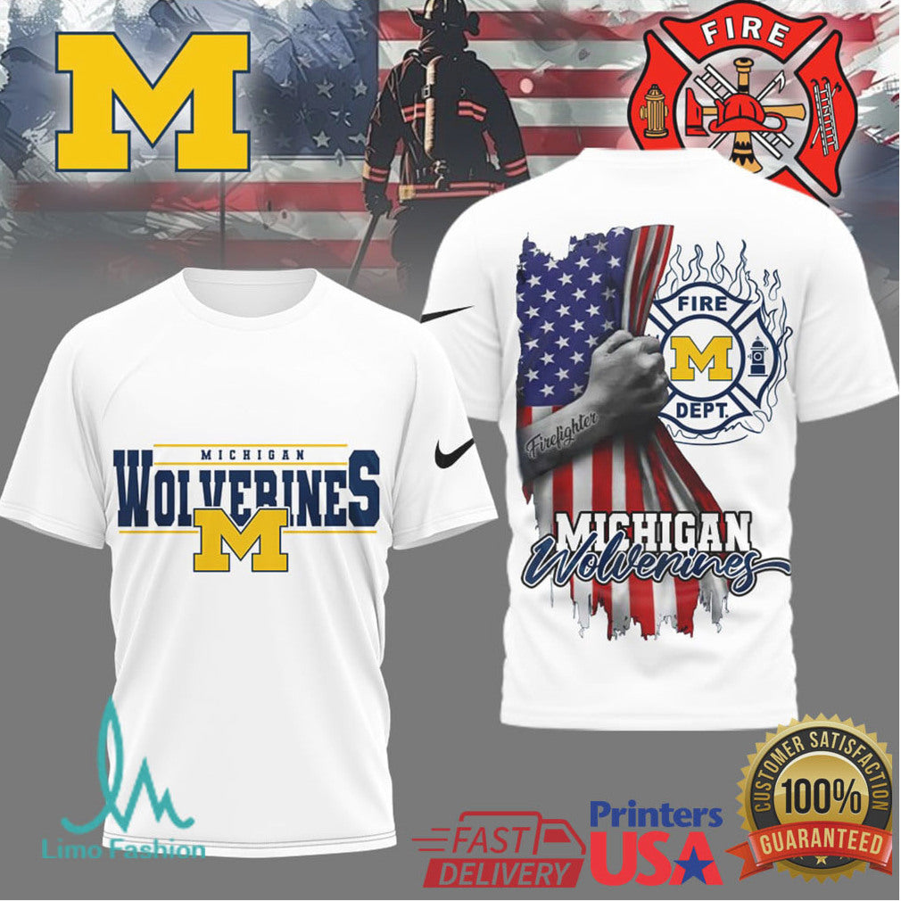 Michigan Wolverines Firefighter American Flag Hero Graphic T Shirt - Limotees LLC