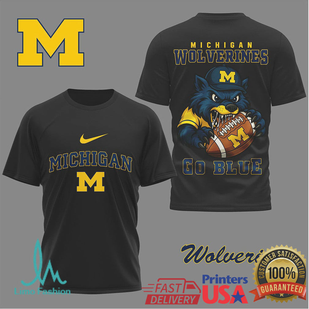 Michigan Wolverines “Go Blue” Mascot Football Graphic T Shirt - Limotees LLC