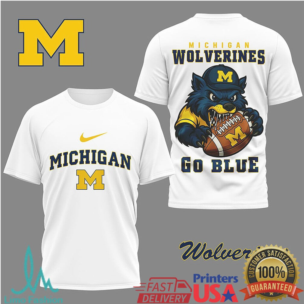 Michigan Wolverines “Go Blue” Mascot Football Graphic T Shirt - Limotees LLC