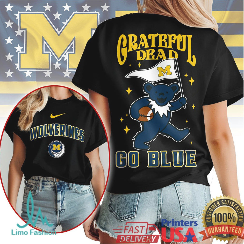 Michigan Wolverines Grateful Dead Bear Go Blue Football T Shirt - Limotees LLC