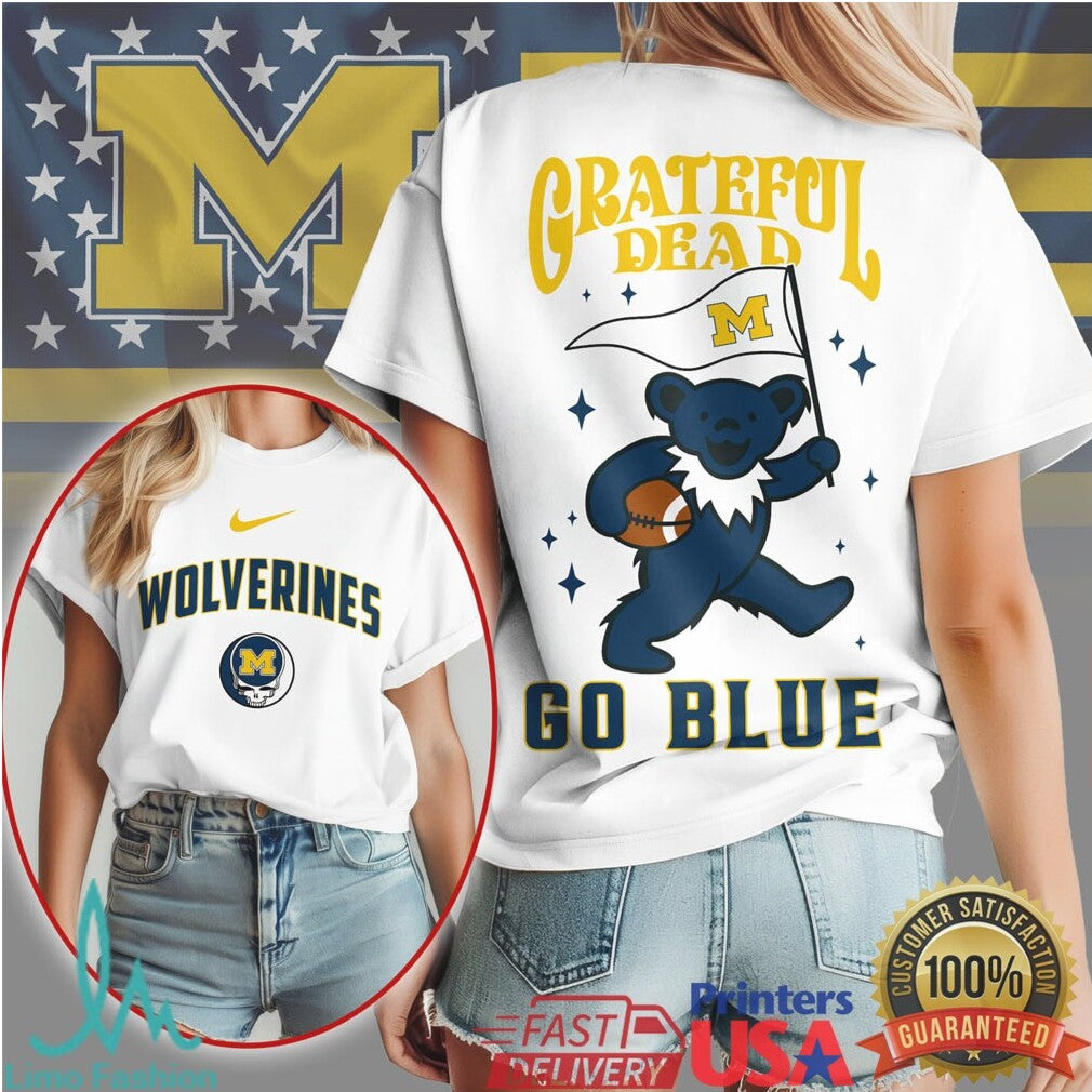 Michigan Wolverines Grateful Dead Bear Go Blue Football T Shirt - Limotees LLC