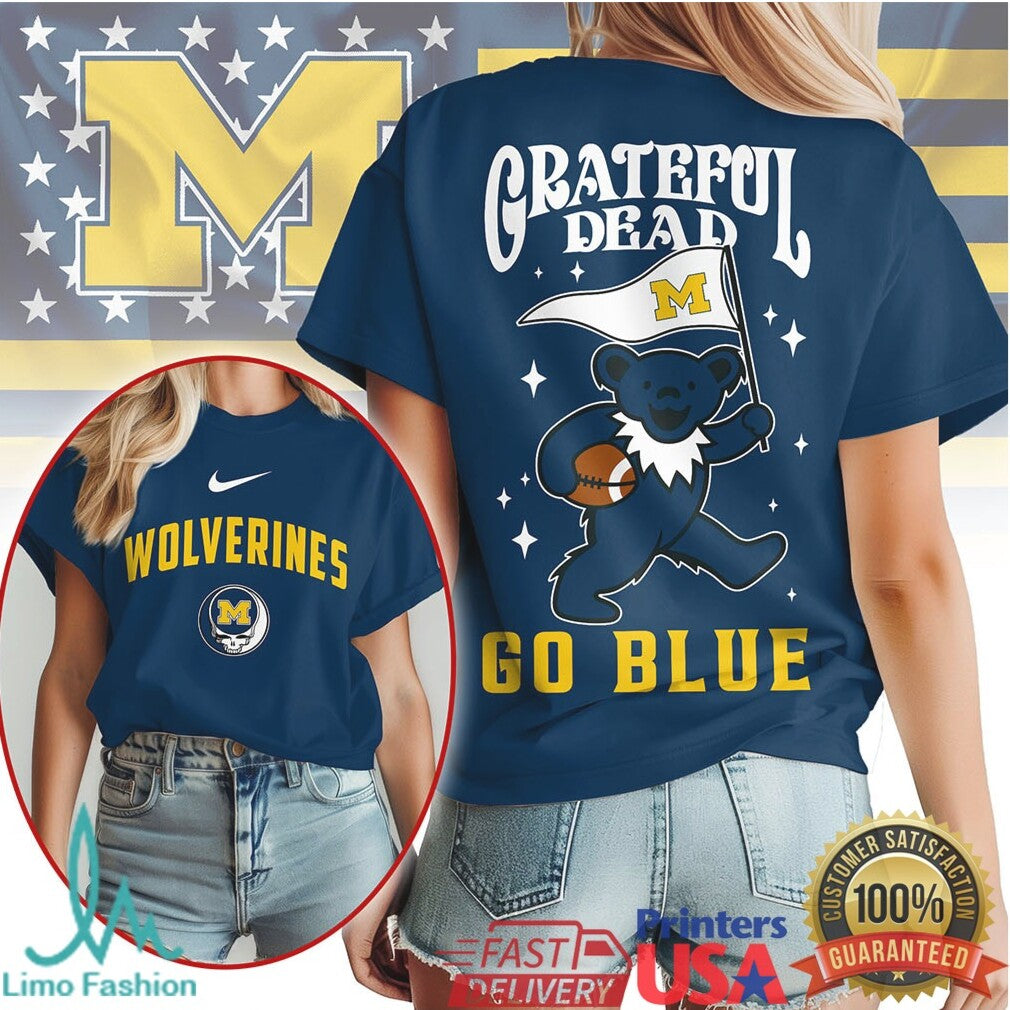 Michigan Wolverines Grateful Dead Bear Go Blue Football T Shirt - Limotees LLC