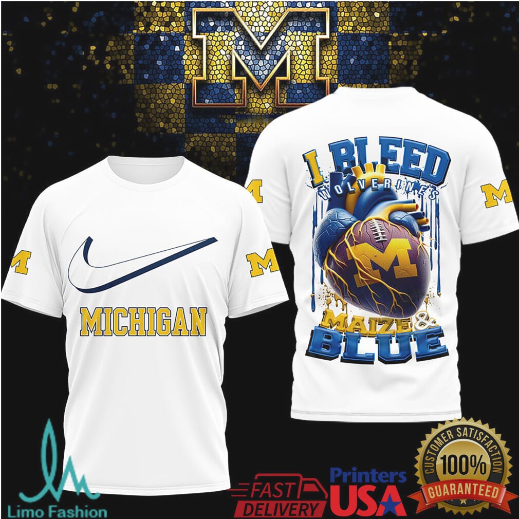 Michigan Wolverines “I Bleed Maize & Blue” Heart Football T Shirt - Limotees LLC