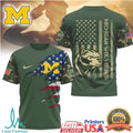 Michigan Wolverines Military Appreciation Camo USA Flag T Shirt - Limotees LLC