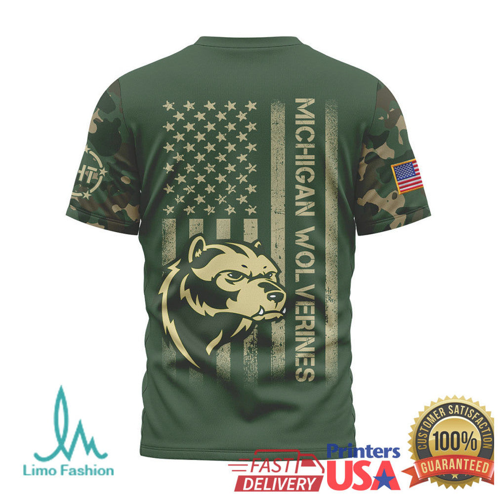 Michigan Wolverines Military Appreciation Camo USA Flag T Shirt - Limotees LLC
