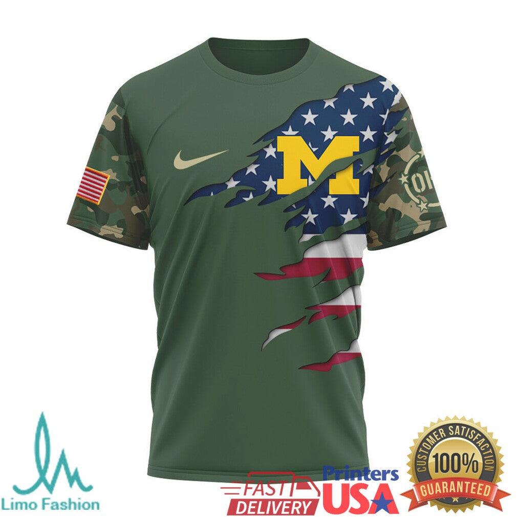 Michigan Wolverines Military Appreciation Camo USA Flag T Shirt - Limotees LLC