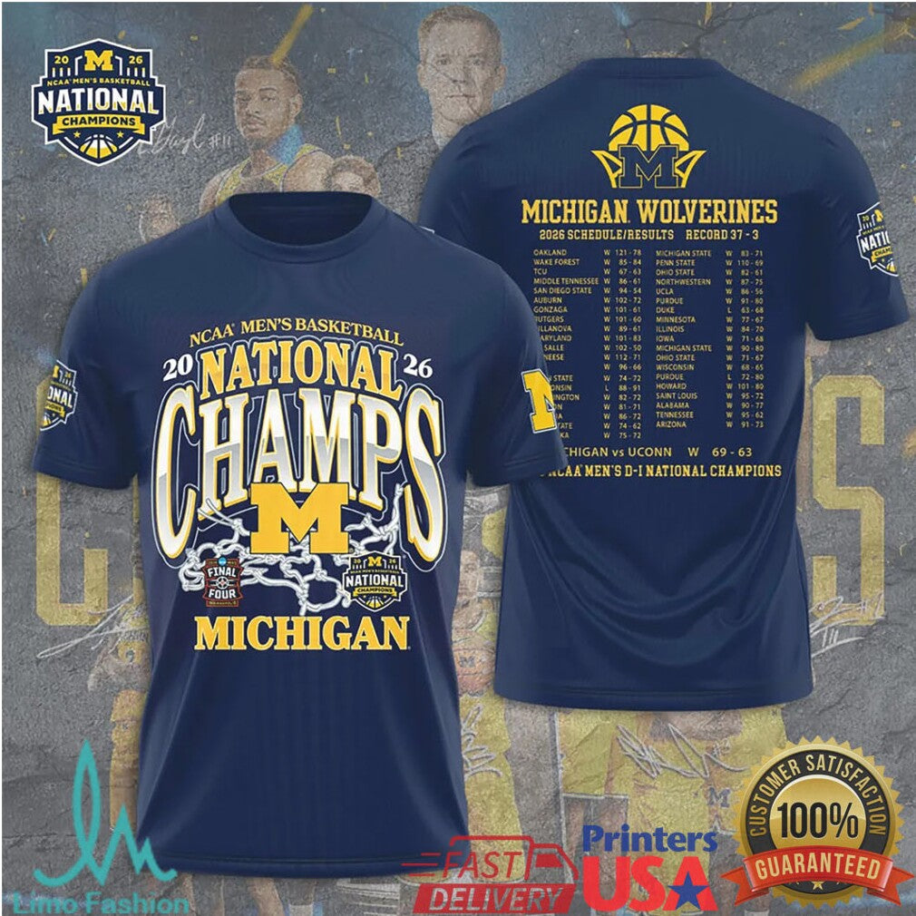 Michigan Wolverines NCAA Men's Basketball National Champs 2026 Official Logo T Shirt - Limotees LLC