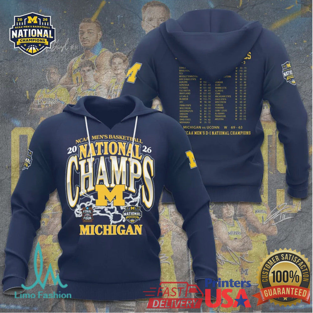 Michigan Wolverines NCAA Men's Basketball National Champs 2026 Official Logo T Shirt - Limotees LLC