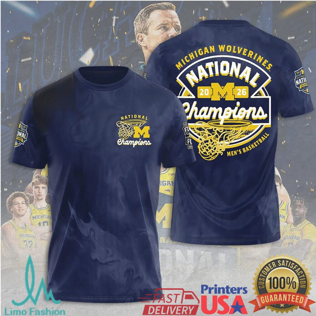 Michigan Wolverines National Champions 2026 Men's Basketball Final Four Navy Retro Fans T Shirt - Limotees LLC