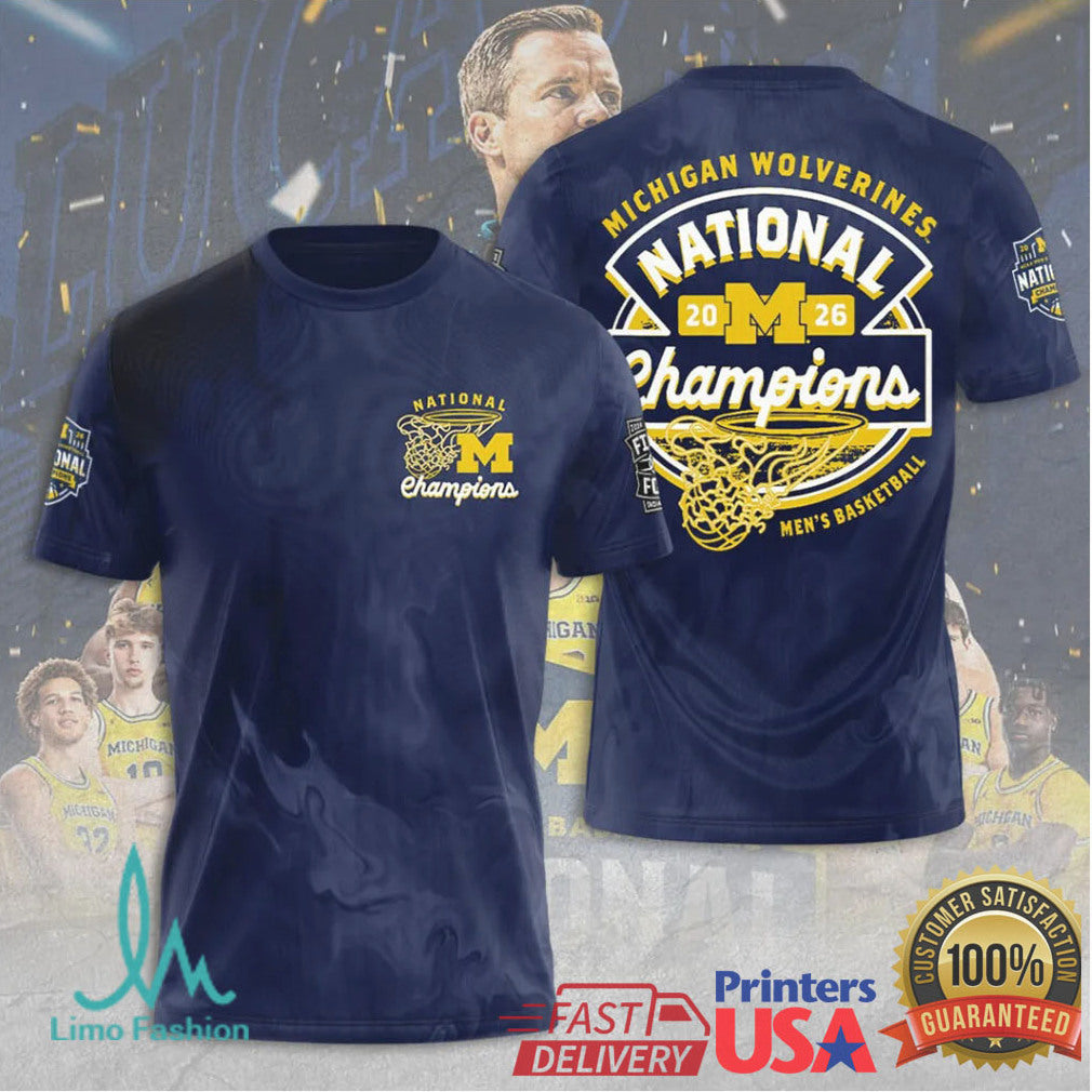 Michigan Wolverines National Champions 2026 Men's Basketball Final Four Navy Retro Fans T Shirt - Limotees LLC