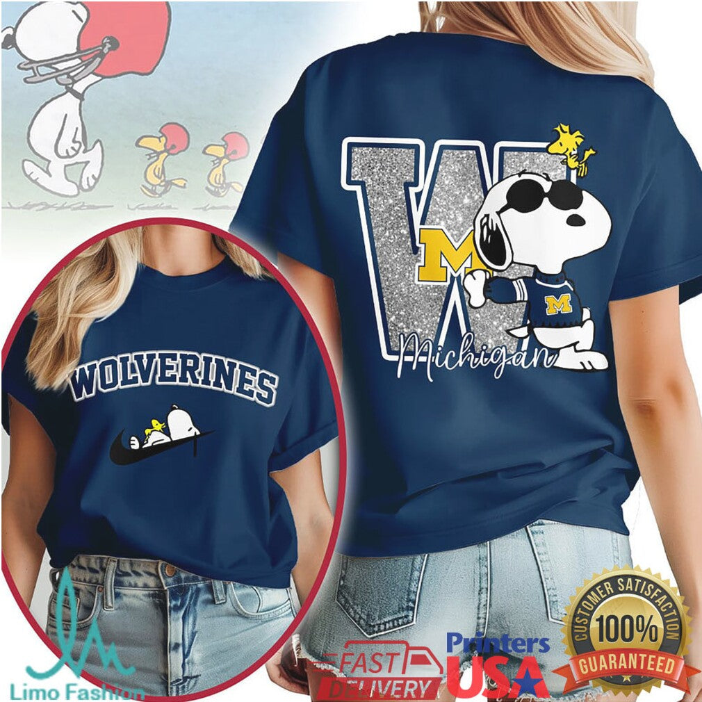 Michigan Wolverines Snoopy Joe Cool Glitter Varsity T Shirt - Limotees LLC