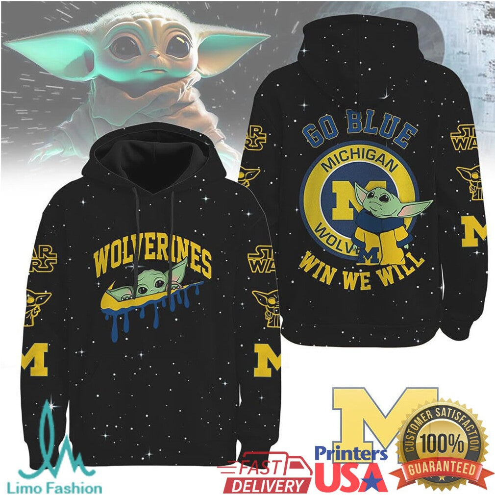 Michigan Wolverines Star Wars Grogu Go Blue Win We Will 3D T Shirt - Limotees LLC