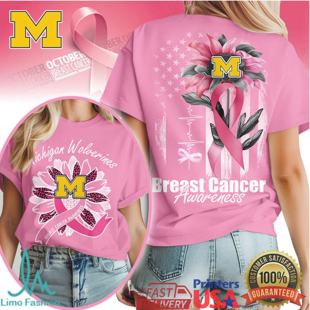 Michigan Wolverines Sunflower Breast Cancer Awareness T Shirt - Limotees LLC