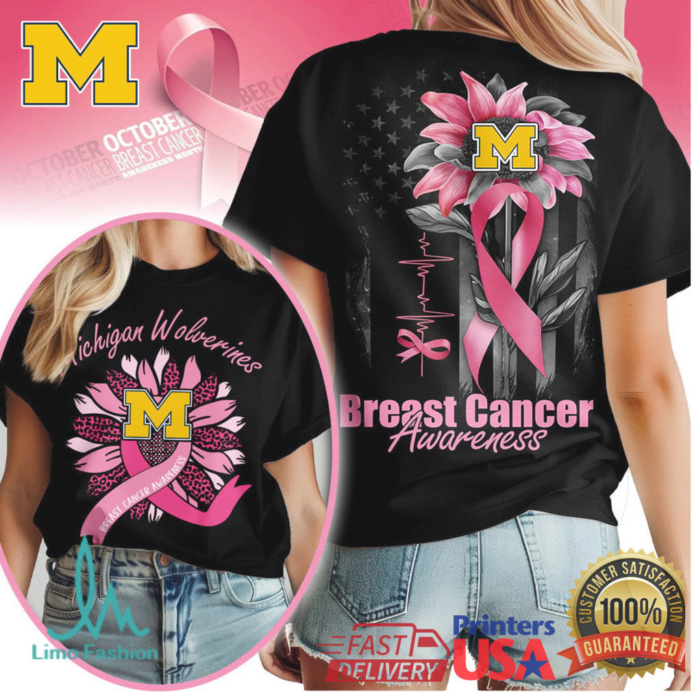 Michigan Wolverines Sunflower Breast Cancer Awareness T Shirt - Limotees LLC