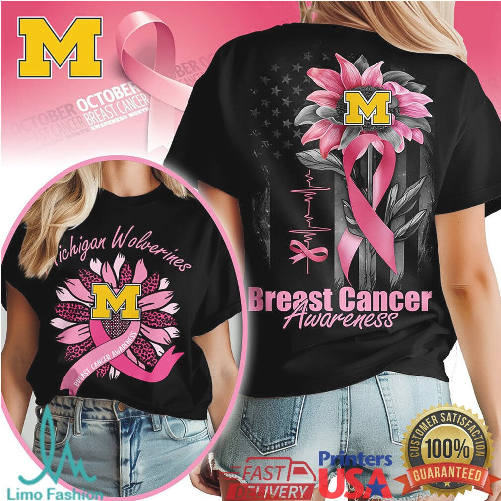 Michigan Wolverines Sunflower Breast Cancer Awareness T Shirt - Limotees LLC