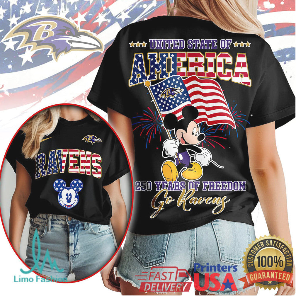 Mickey Mouse Baltimore Ravens 250 Years Of Freedom USA Football T Shirt - Limotees LLC