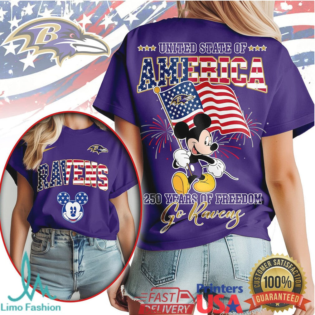 Mickey Mouse Baltimore Ravens 250 Years Of Freedom USA Football T Shirt - Limotees LLC