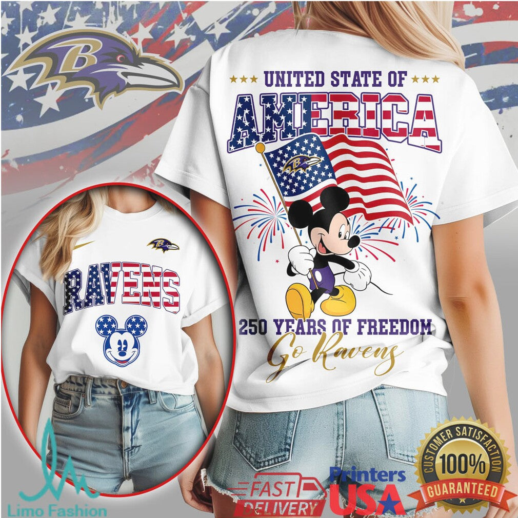 Mickey Mouse Baltimore Ravens 250 Years Of Freedom USA Football T Shirt - Limotees LLC