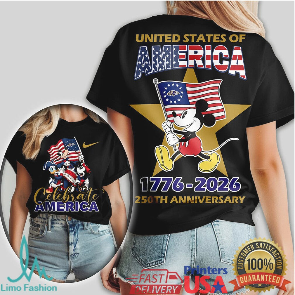 Mickey Mouse Baltimore Ravens Celebrate America 250th Anniversary Patriotic T Shirt - Limotees LLC