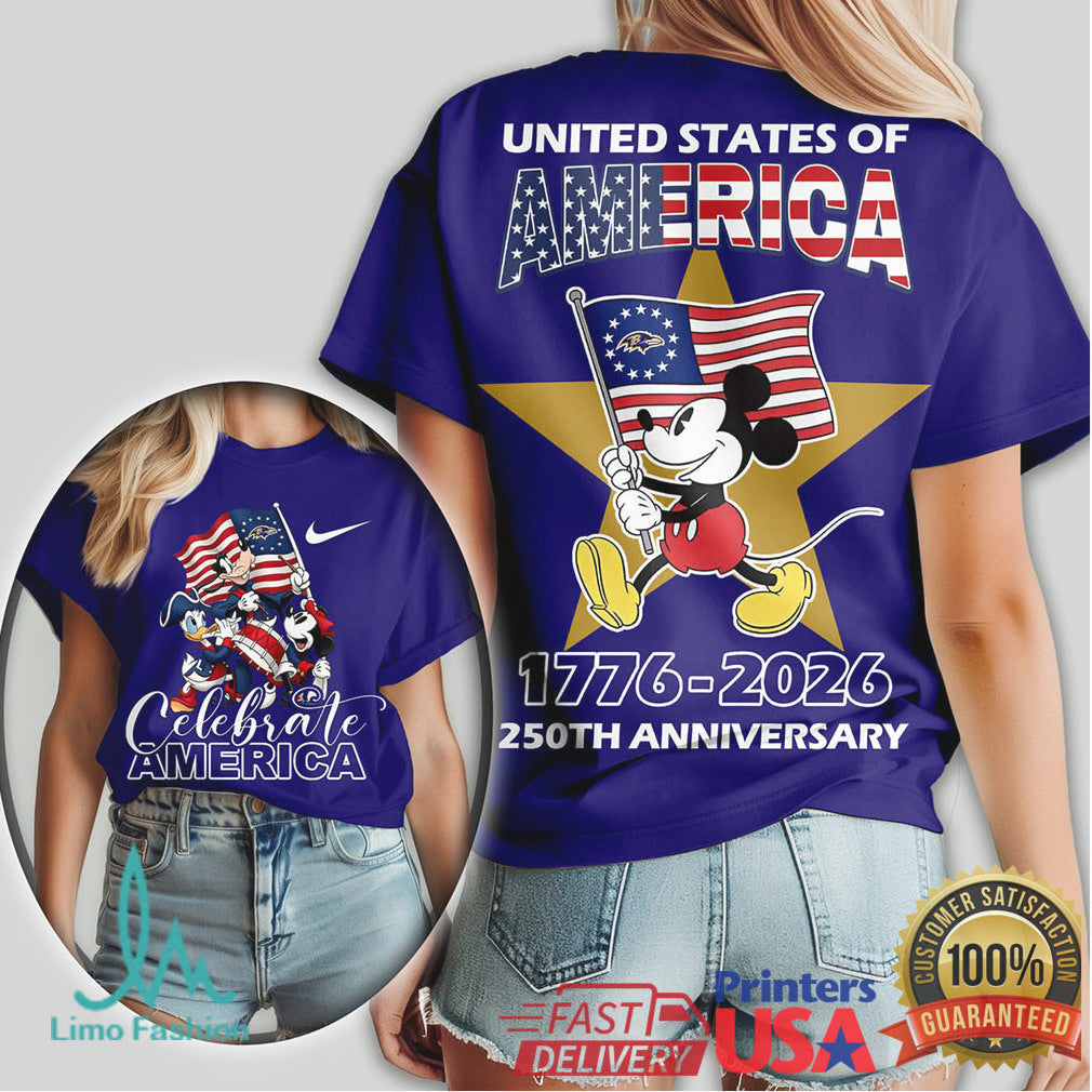 Mickey Mouse Baltimore Ravens Celebrate America 250th Anniversary Patriotic T Shirt - Limotees LLC