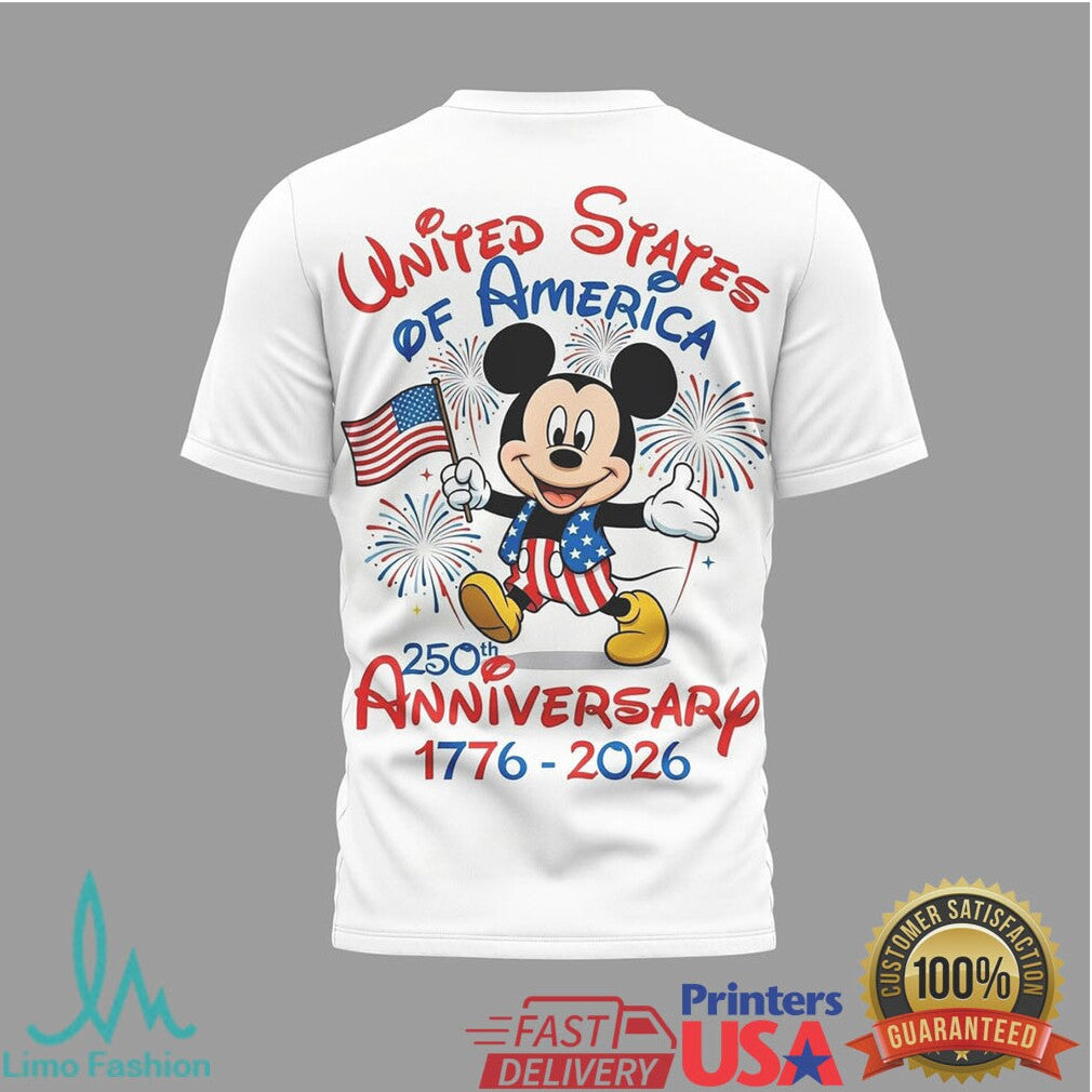Mickey Mouse Bless America 250th Anniversary T Shirt Disney Patriotic 1776 2026 - Limotees LLC