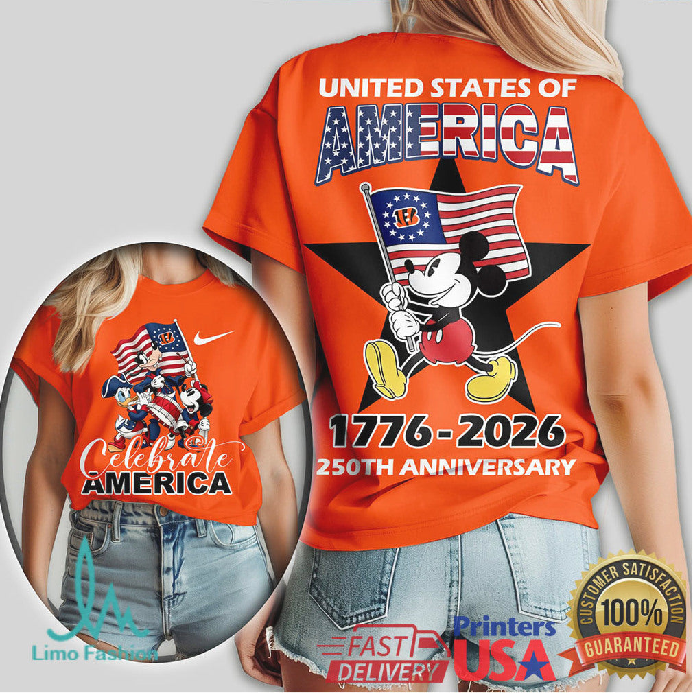 Mickey Mouse Cincinnati Bengals Celebrate America 250 Years Anniversary T Shirt - Limotees LLC