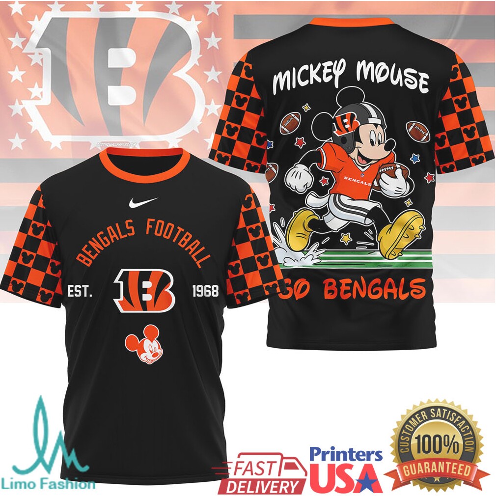 Mickey Mouse Cincinnati Bengals Football Est 1968 Orange Graphic T Shirt - Limotees LLC