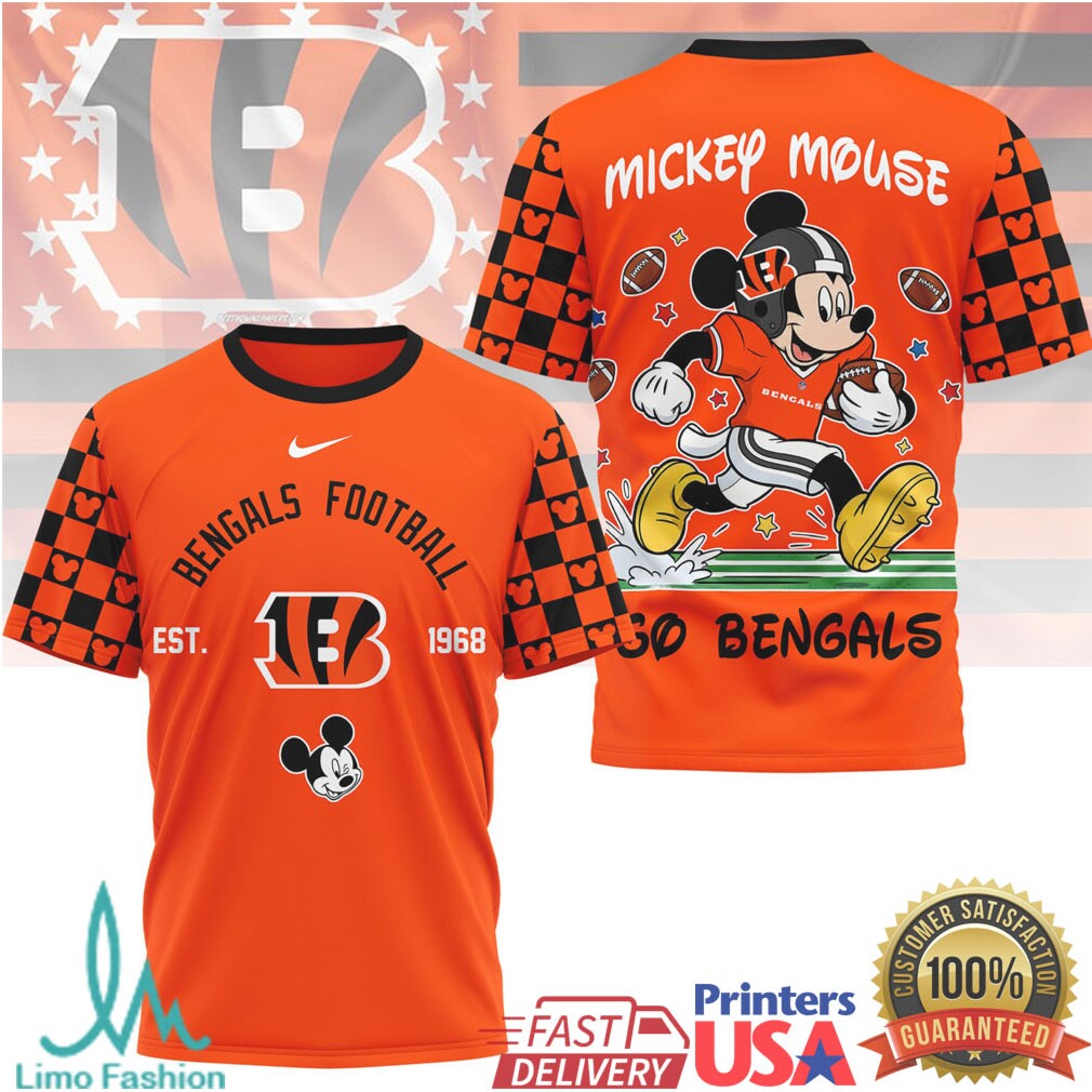 Mickey Mouse Cincinnati Bengals Football Est 1968 Orange Graphic T Shirt - Limotees LLC