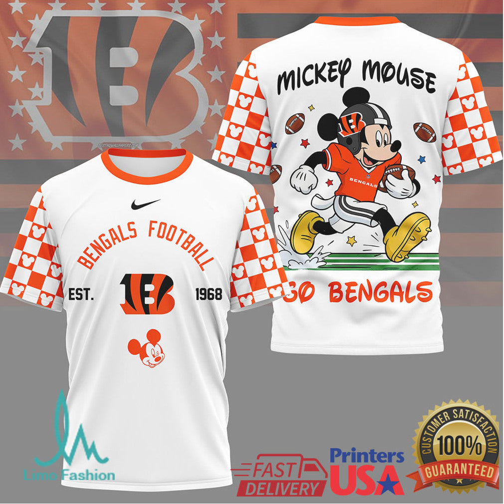 Mickey Mouse Cincinnati Bengals Football Est 1968 Orange Graphic T Shirt - Limotees LLC