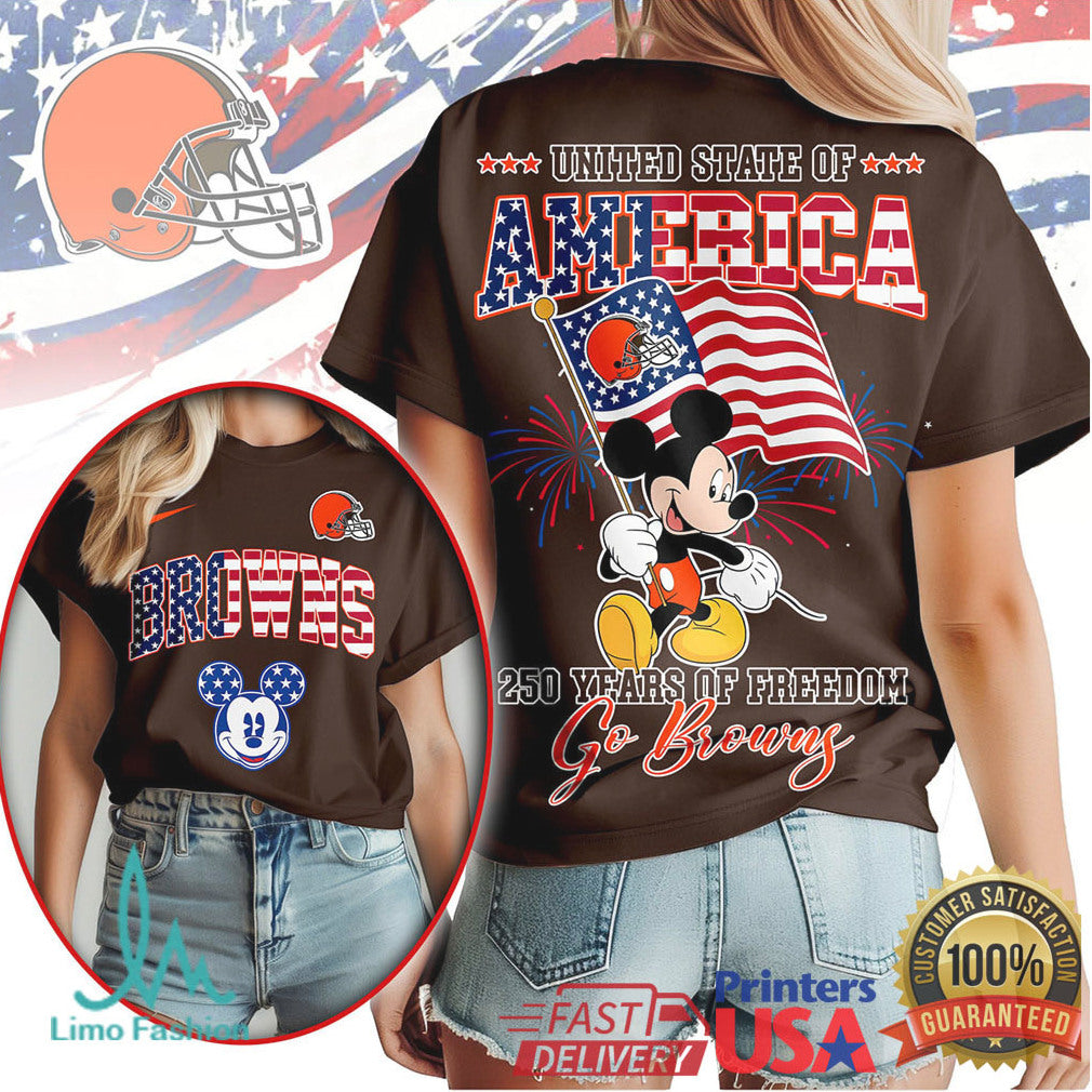 Mickey Mouse Cleveland Browns 250 Years Of Freedom Patriotic USA T Shirt - Limotees LLC