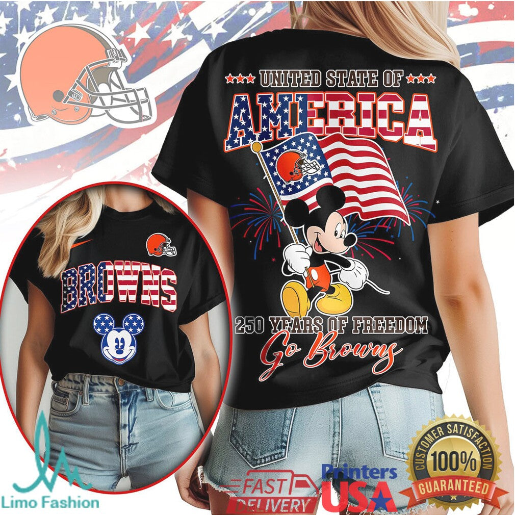 Mickey Mouse Cleveland Browns 250 Years Of Freedom Patriotic USA T Shirt - Limotees LLC
