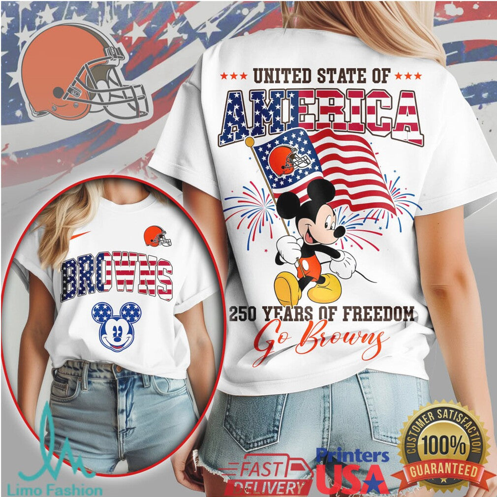 Mickey Mouse Cleveland Browns 250 Years Of Freedom Patriotic USA T Shirt - Limotees LLC
