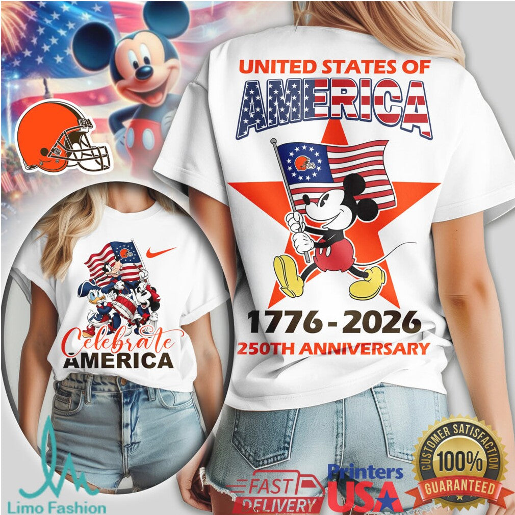 Mickey Mouse Cleveland Browns Celebrate America 250th Anniversary T Shirt - Limotees LLC
