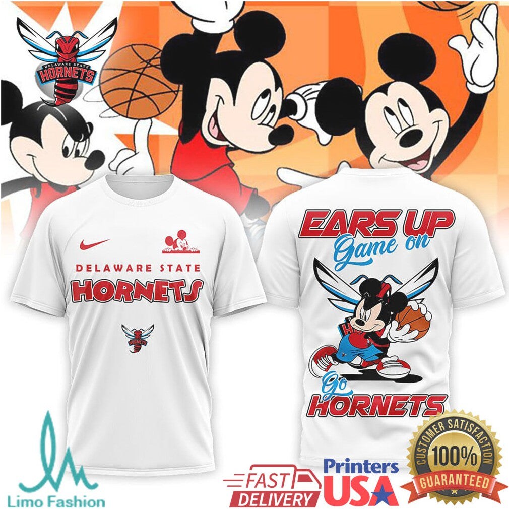 Mickey Mouse Delaware State Hornets Basketball “Ears Up Game On” T Shirt - Limotees LLC