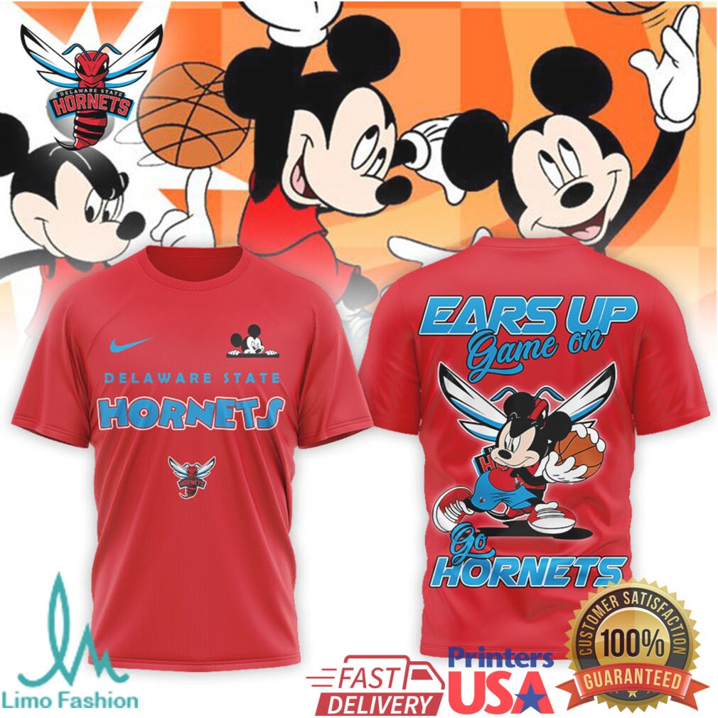 Mickey Mouse Delaware State Hornets Basketball “Ears Up Game On” T Shirt - Limotees LLC