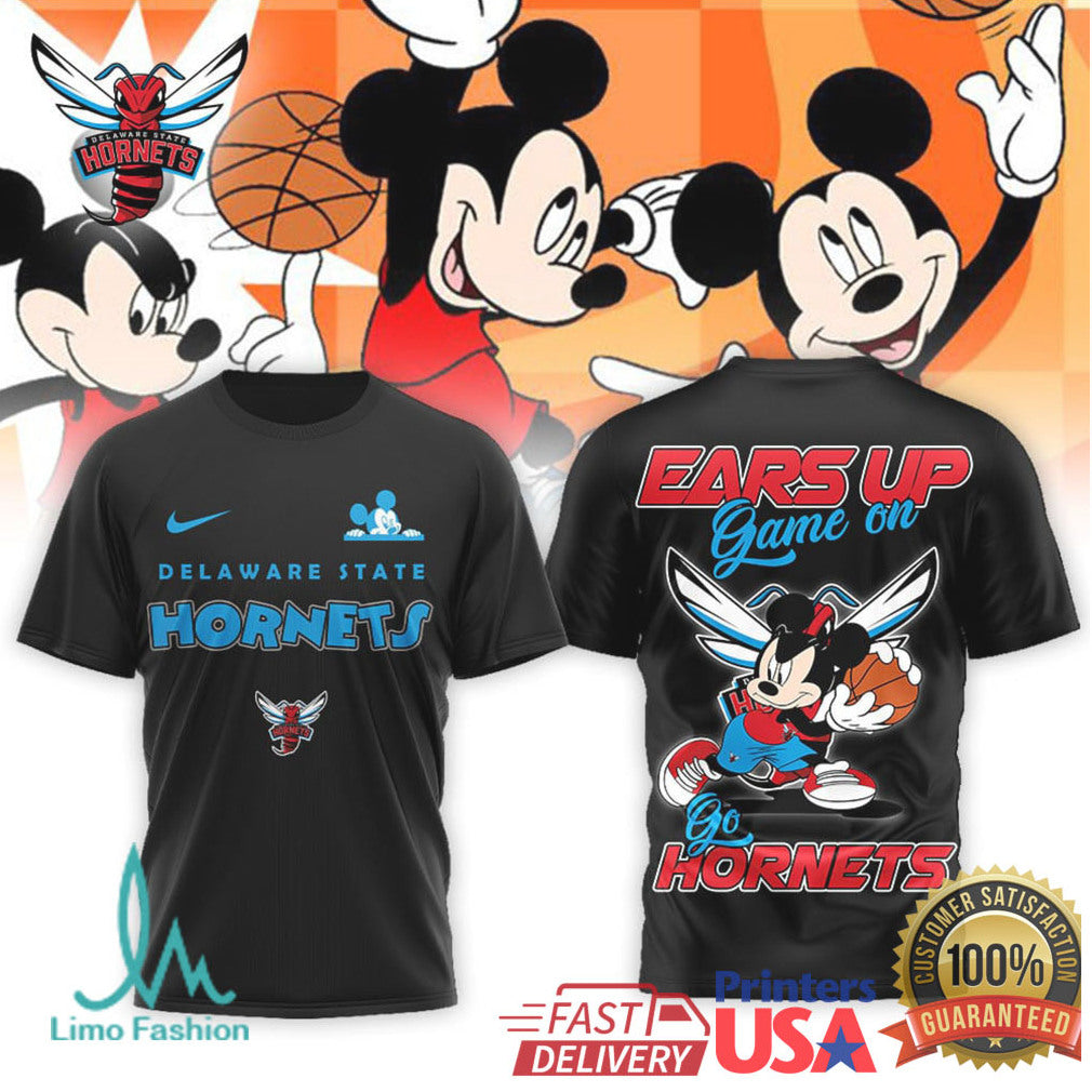 Mickey Mouse Delaware State Hornets Basketball “Ears Up Game On” T Shirt - Limotees LLC