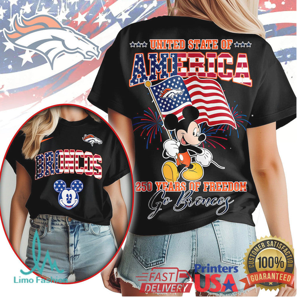Mickey Mouse Denver Broncos 250 Years Of Freedom Patriotic USA T Shirt - Limotees LLC