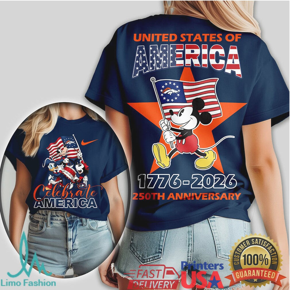 Mickey Mouse Denver Broncos Celebrate America 1776 2026 250th Anniversary T Shirt - Limotees LLC