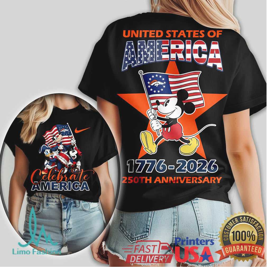 Mickey Mouse Denver Broncos Celebrate America 1776 2026 250th Anniversary T Shirt - Limotees LLC