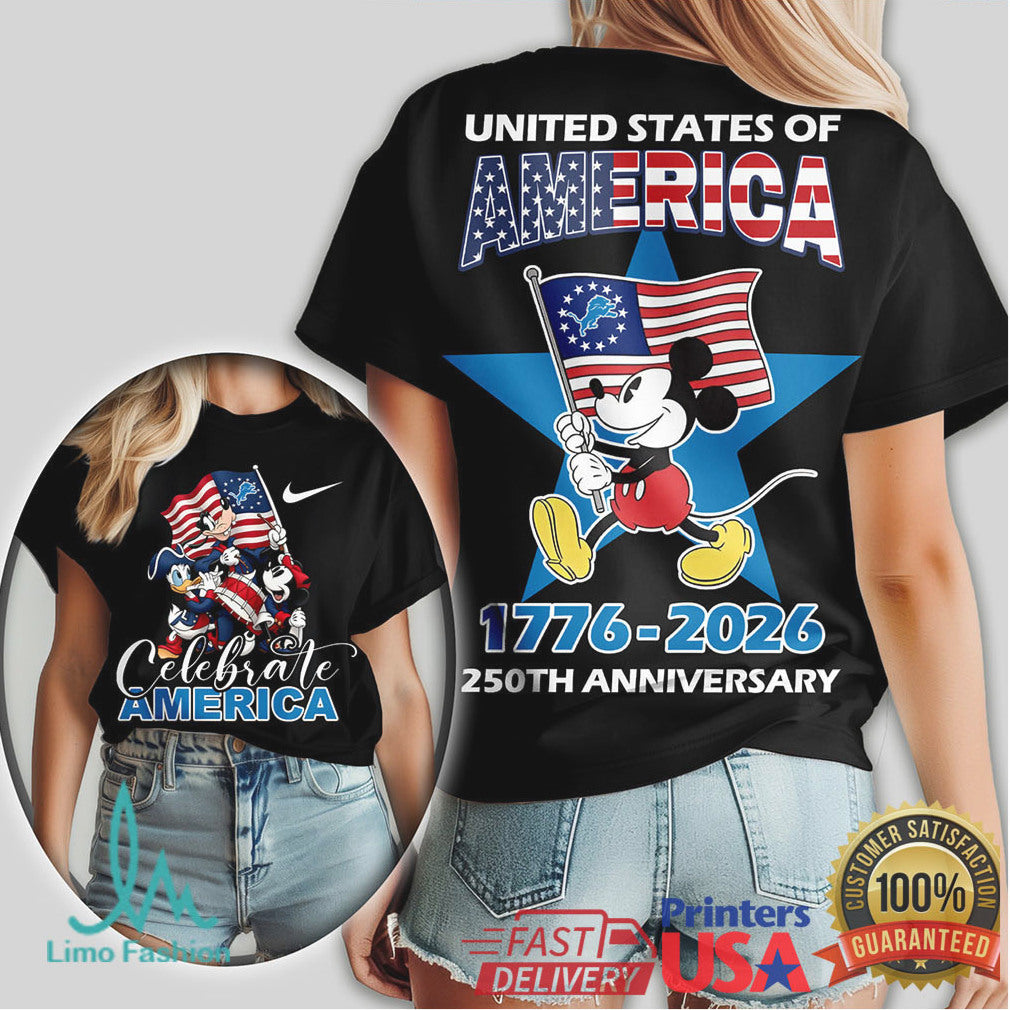 Mickey Mouse Detroit Lions 1776 2026 United States 250th Anniversary Shirt - Limotees LLC