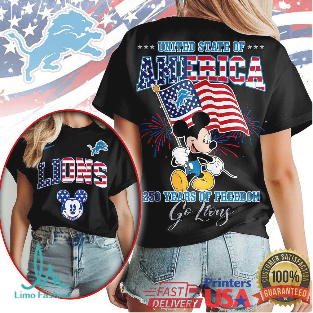 Mickey Mouse Detroit Lions 250 Years Of Freedom USA Anniversary T Shirt - Limotees LLC