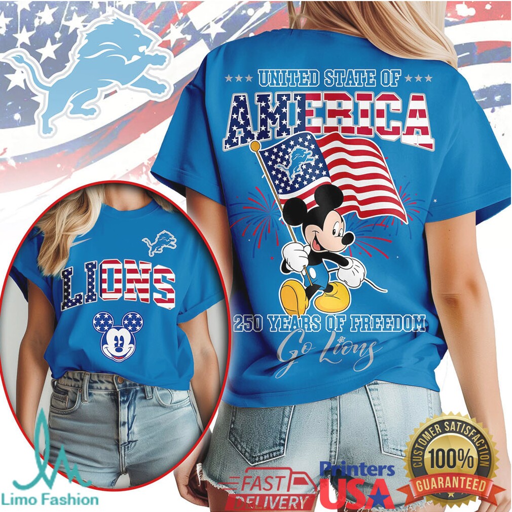 Mickey Mouse Detroit Lions 250 Years Of Freedom USA Anniversary T Shirt - Limotees LLC