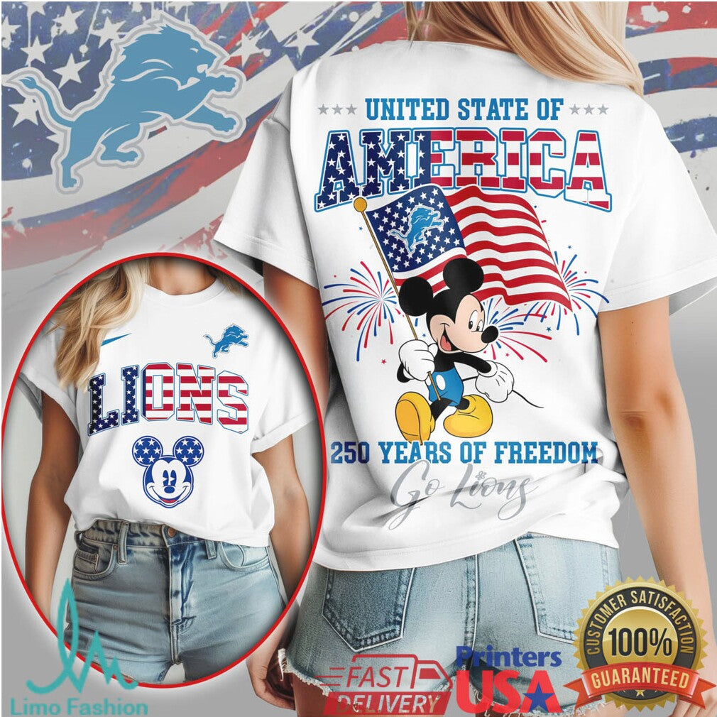 Mickey Mouse Detroit Lions 250 Years Of Freedom USA Anniversary T Shirt - Limotees LLC