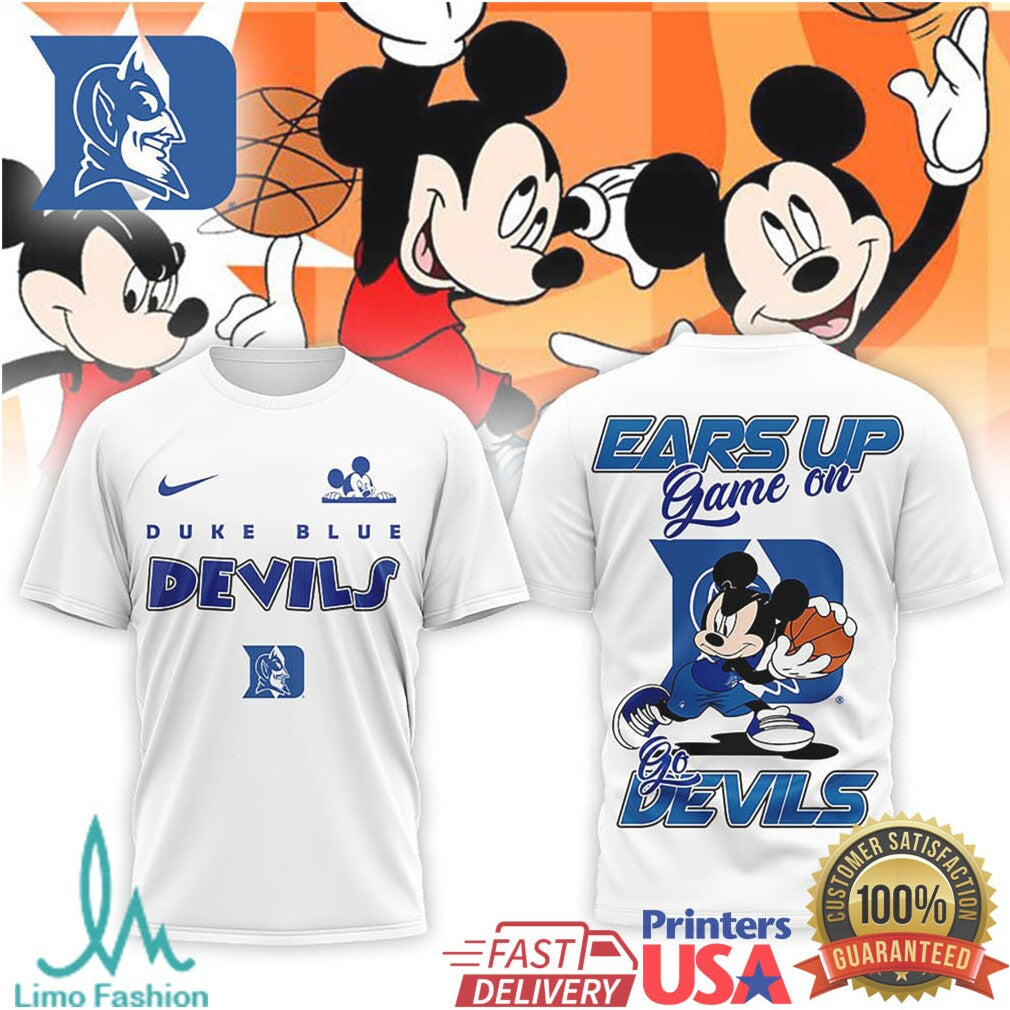 Mickey Mouse Duke Blue Devils Basketball Ears Up Game On T Shirt - Limotees LLC
