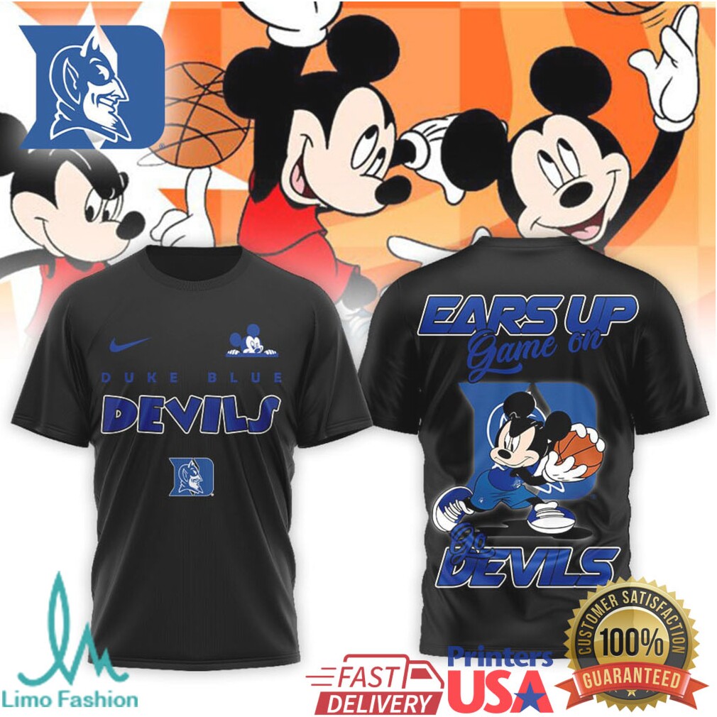 Mickey Mouse Duke Blue Devils Basketball Ears Up Game On T Shirt - Limotees LLC
