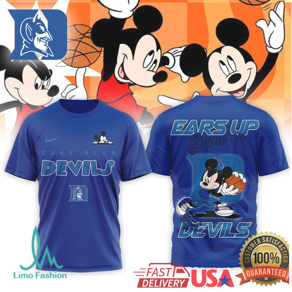 Mickey Mouse Duke Blue Devils Basketball Ears Up Game On T Shirt - Limotees LLC