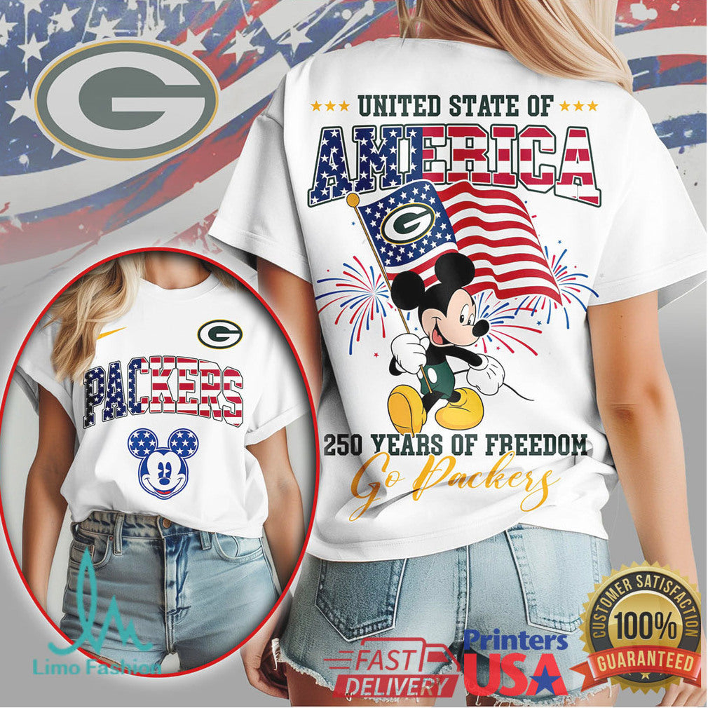 Mickey Mouse Green Bay Packers 250 Years of Freedom United State of America T Shirt - Limotees LLC
