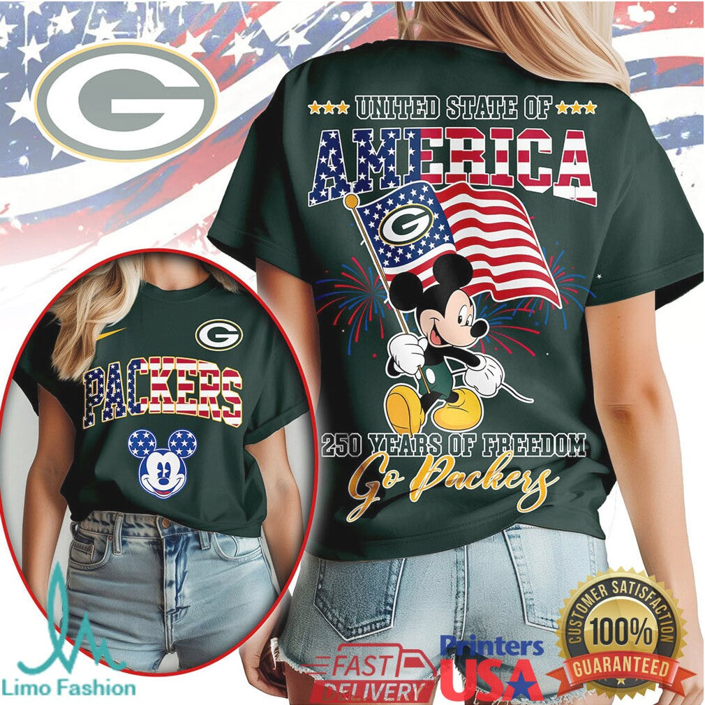 Mickey Mouse Green Bay Packers 250 Years of Freedom United State of America T Shirt - Limotees LLC