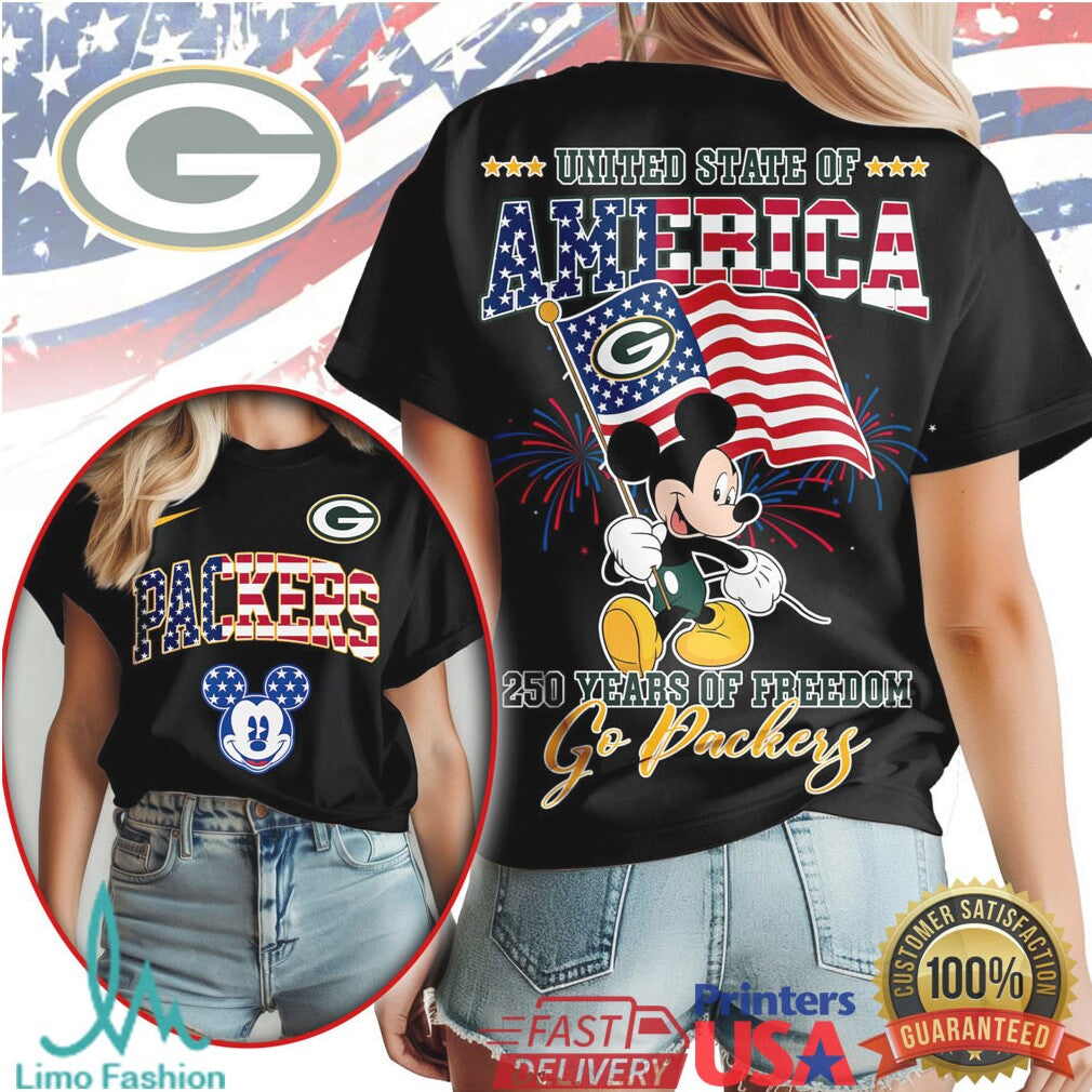 Mickey Mouse Green Bay Packers 250 Years of Freedom United State of America T Shirt - Limotees LLC