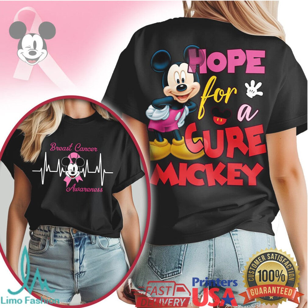 Mickey Mouse Hope for a Cure Breast Cancer Awareness Pink Ribbon T Shirt - Limotees LLC